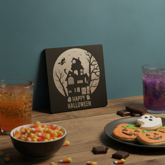 Happy Halloween Sign Wall Plaque Haunted House Door Hanging Spooky Décor 27cm x27cm x3mm.