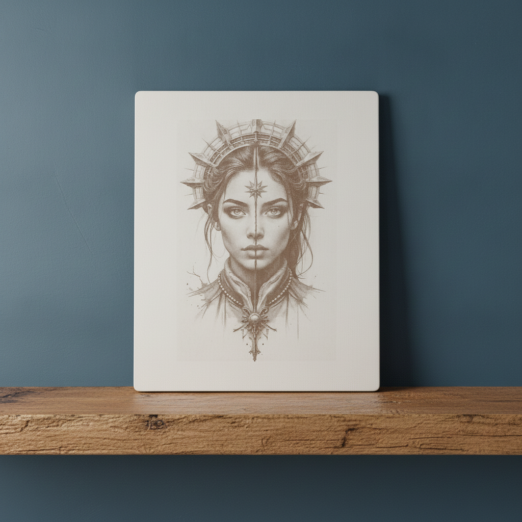 High Priestess Laser Engraved Wood Wall Art | Majestic Female Warrior Goddess Décor | 250mm x 200mm.