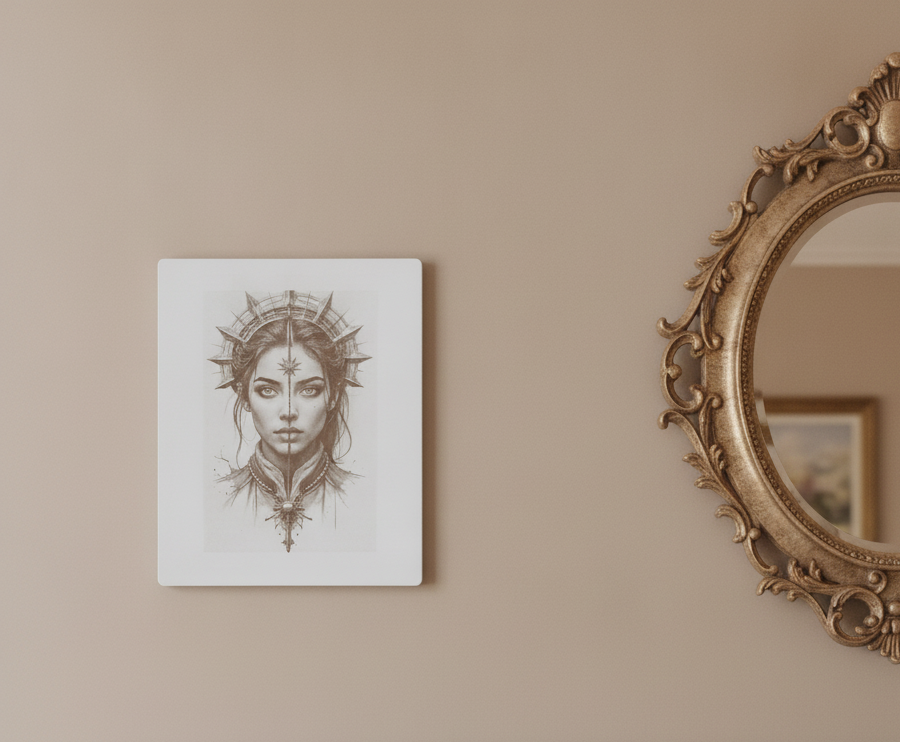 High Priestess Laser Engraved Wood Wall Art | Majestic Female Warrior Goddess Décor | 250mm x 200mm.