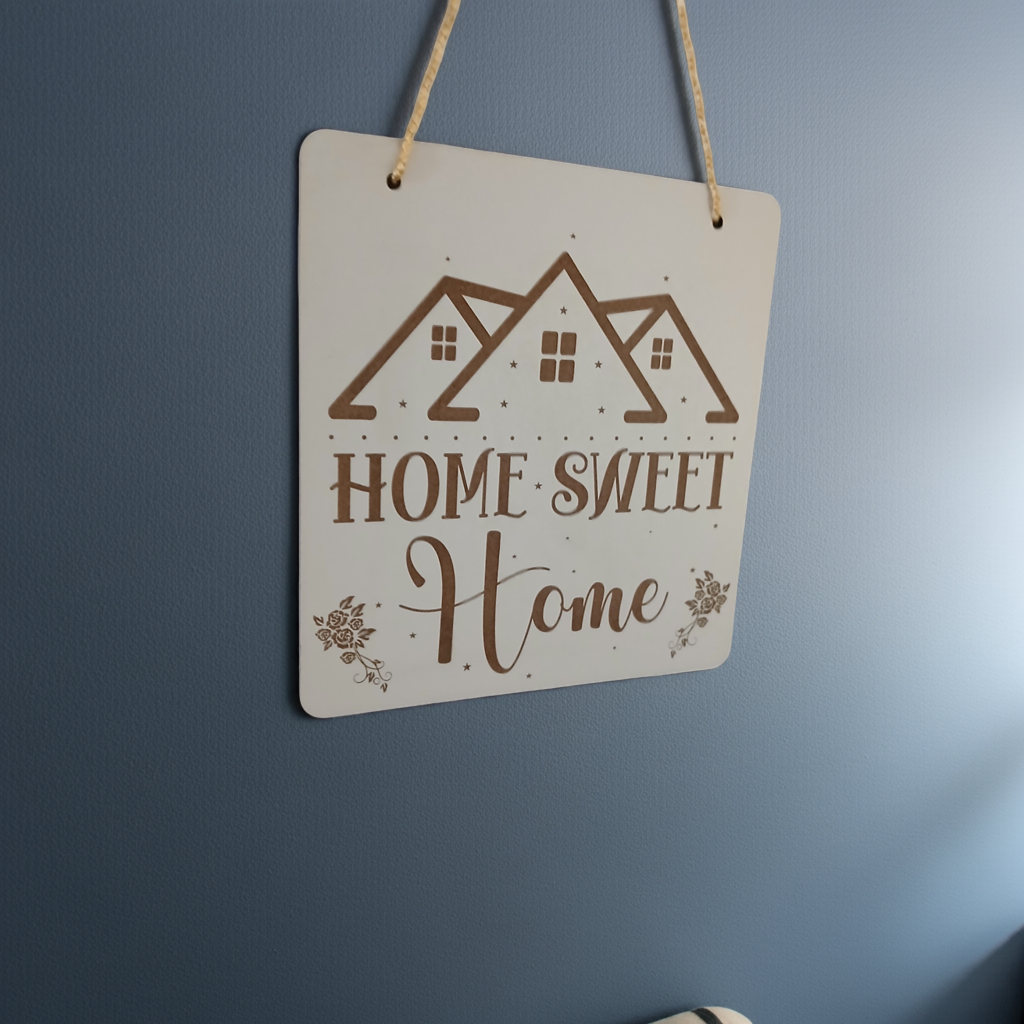 Home Sweet Home Sign, for hanging or affix to wall with our strong, leave no marks adhesive tape.