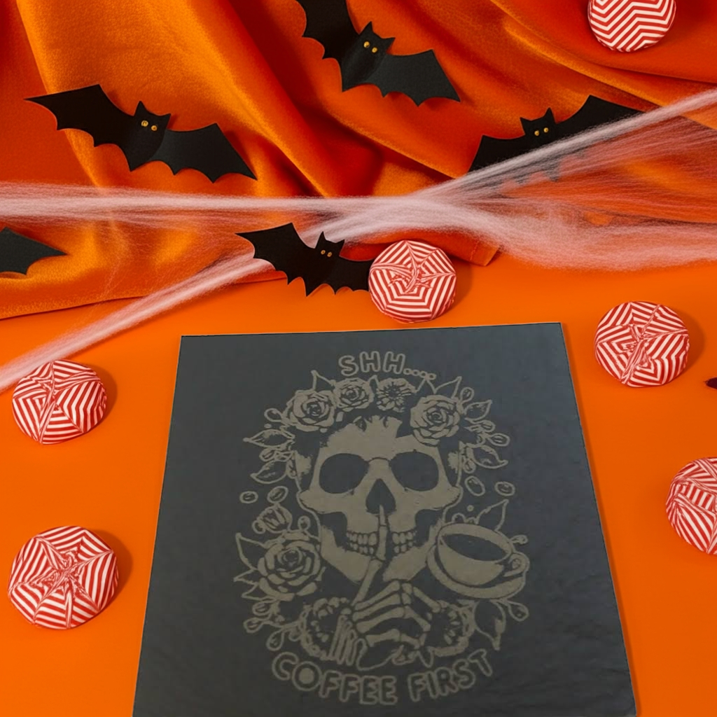 Macabre Natural Slate Coasters. ( set of 4 with 2 designs)
