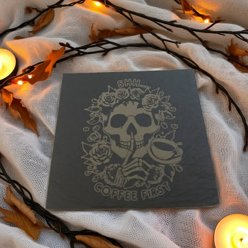 Macabre Natural Slate Coasters. ( set of 4 with 2 designs)