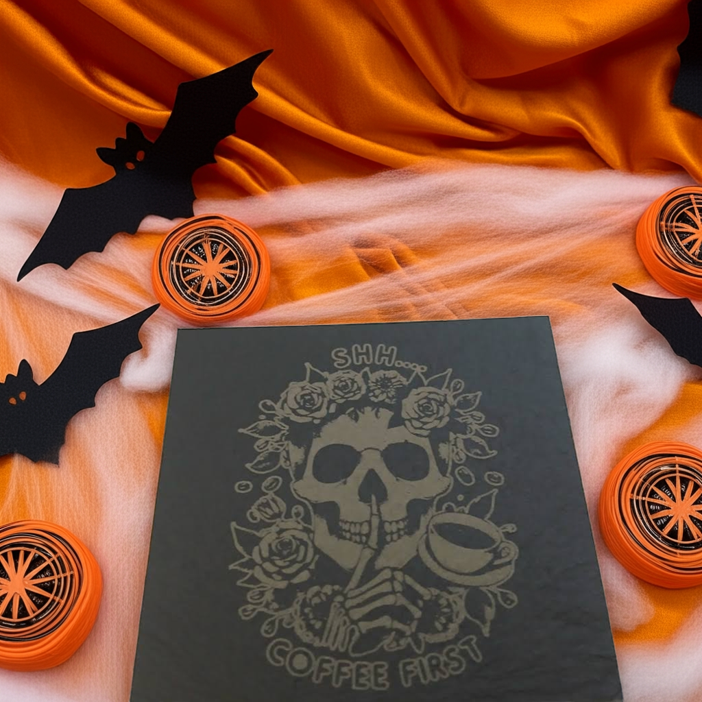 Macabre Natural Slate Coasters. ( set of 4 with 2 designs)