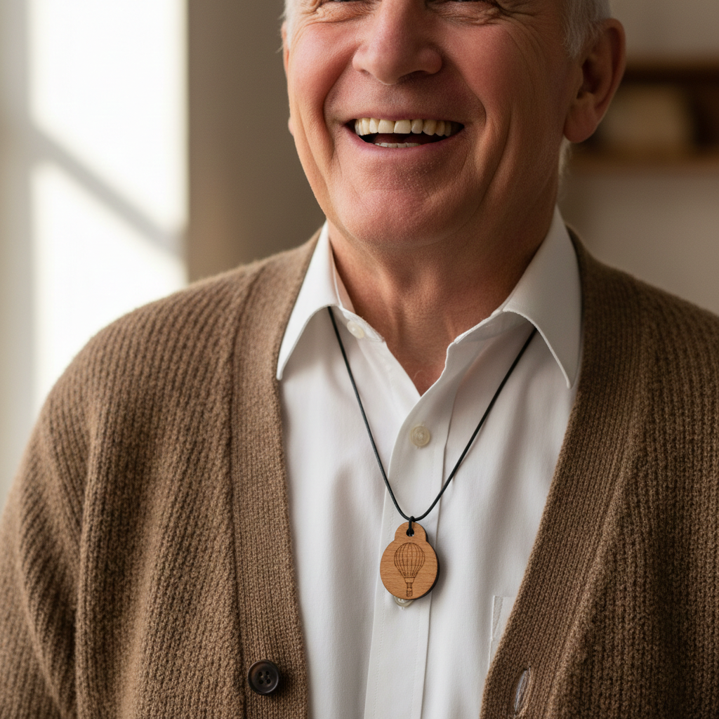 NFC Medical Pendant, with waxed necklace - Hot Air Balloon. No monthly cost. Easy to set up.