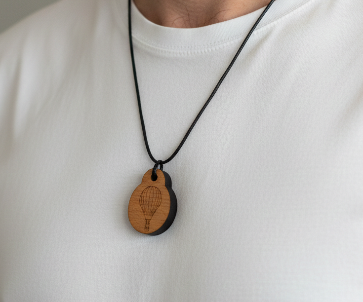 NFC Medical Pendant, with waxed necklace - Hot Air Balloon. No monthly cost. Easy to set up.