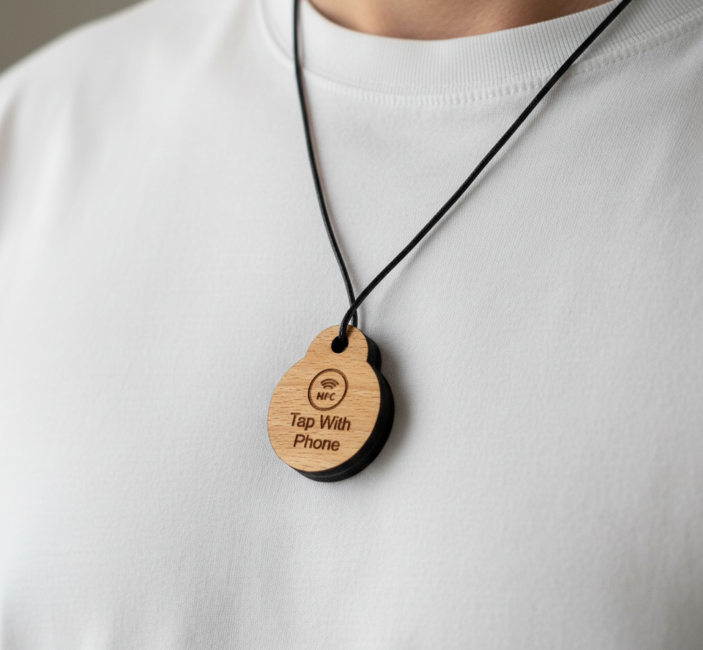 NFC Medical Pendant, with waxed necklace - Hot Air Balloon. No monthly cost. Easy to set up.