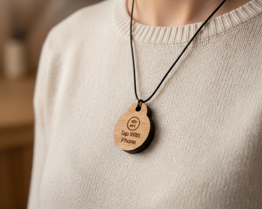 NFC Medical Pendant with waxed necklace - Daisy. No monthly fee, easy to set up.