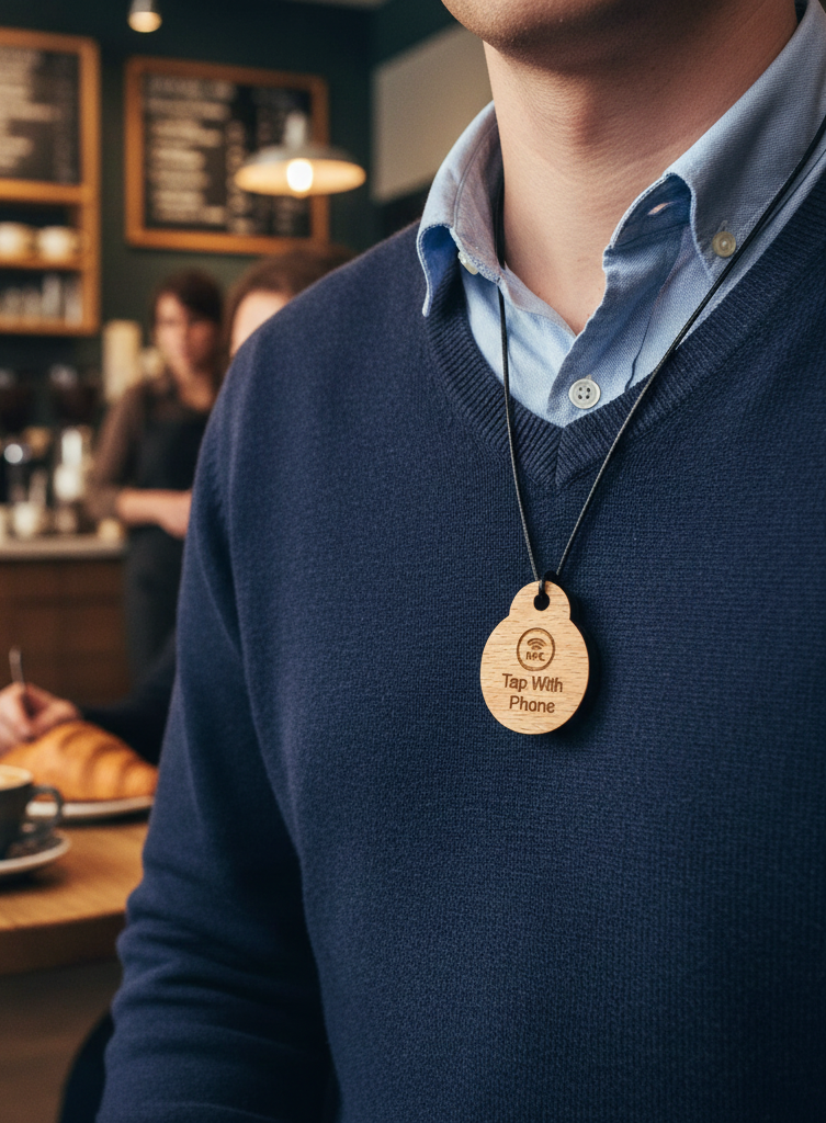 NFC Medical Pendant with waxed necklace - Medical Logo. No monthly costs and easy to set up.