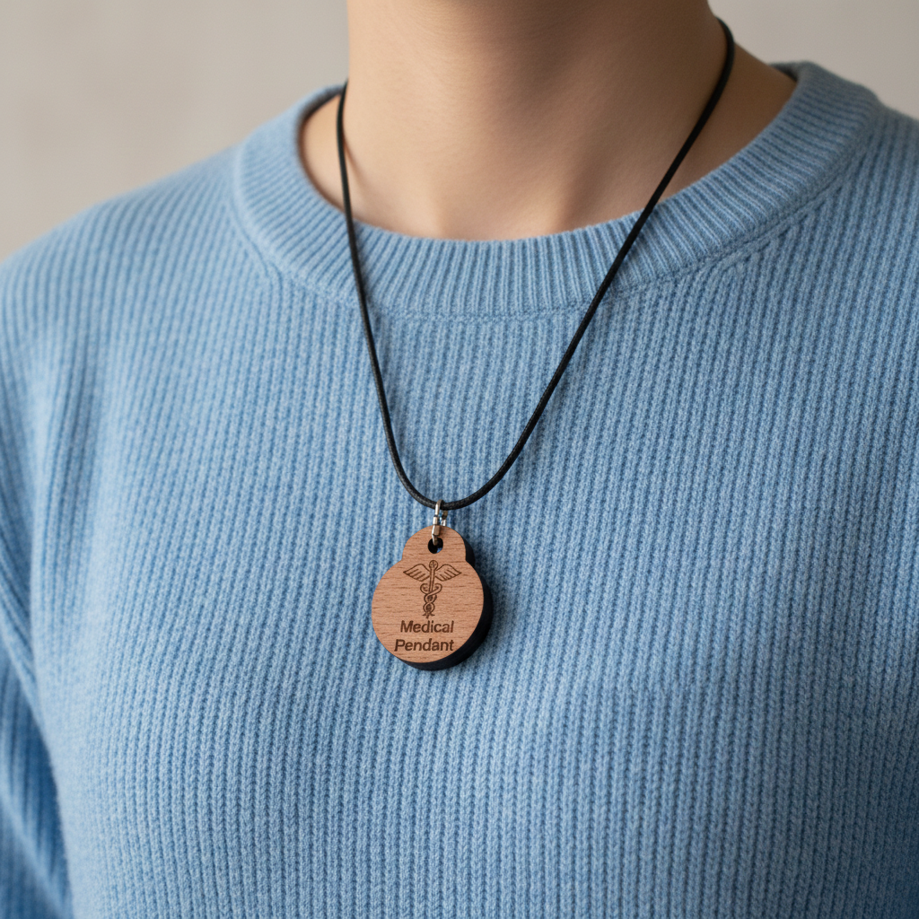 NFC Medical Pendant with waxed necklace - Medical Logo. No monthly costs and easy to set up.
