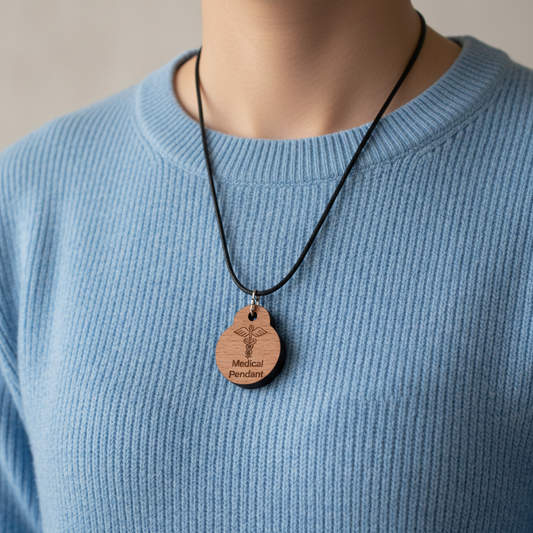 NFC Medical Pendant with waxed necklace - Medical Logo. No monthly costs and easy to set up.