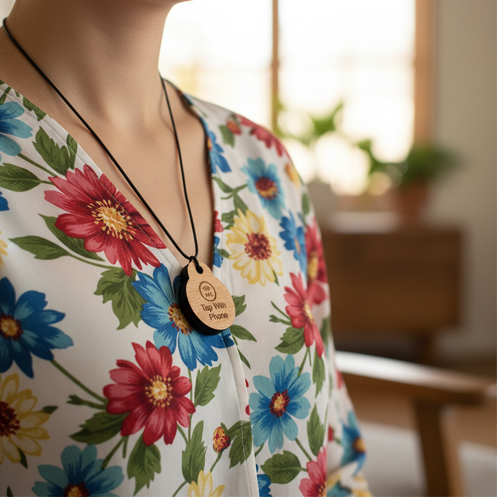 NFC Medical Pendant with waxed necklace - Medical Logo. No monthly costs and easy to set up.