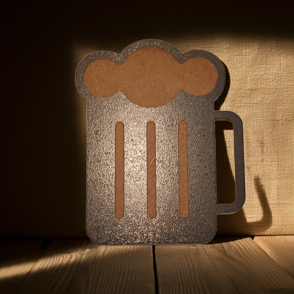 Set of 4, Novelty Drink Coaster, on Black Topped Wood. Beer Tankard Shape, with bumper feet.