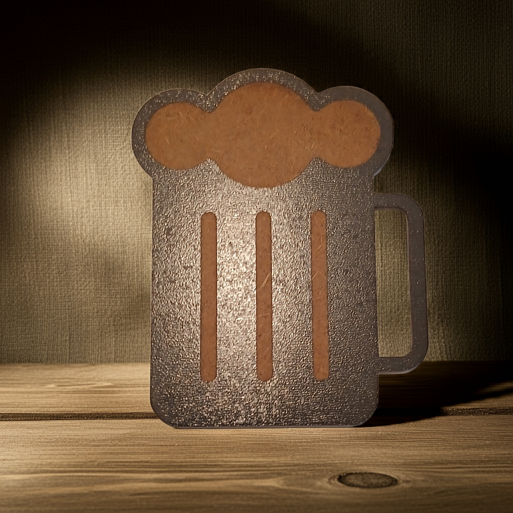 Set of 4, Novelty Drink Coaster, on Black Topped Wood. Beer Tankard Shape, with bumper feet.