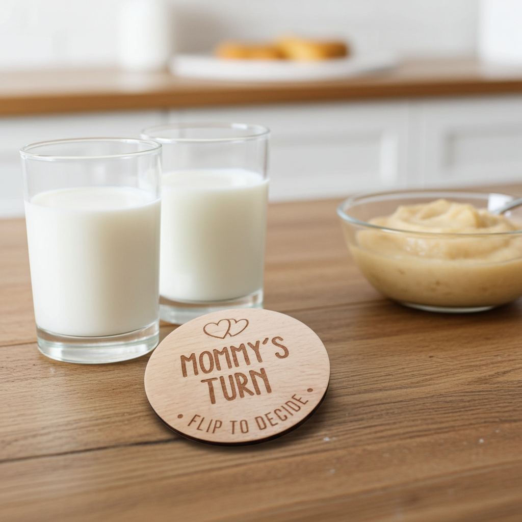 Parents Dilemma Decision Coin. 80mm diameter. Personalise with whose turn, e.g. Mommy, Mummy, Mum, Grandma, dad etc.