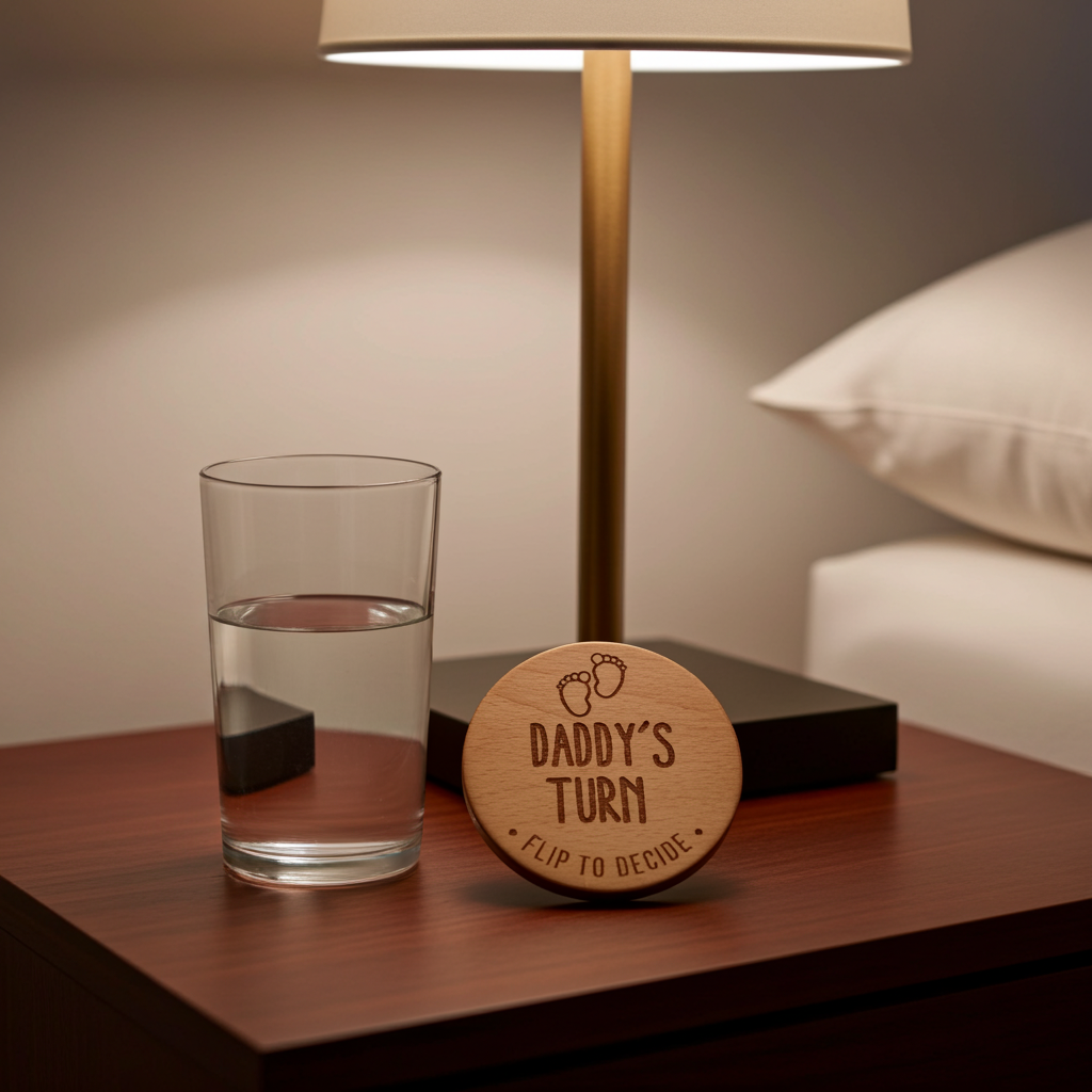 Parents Dilemma Decision Coin. 80mm diameter. Personalise with whose turn, e.g. Mommy, Mummy, Mum, Grandma, dad etc.