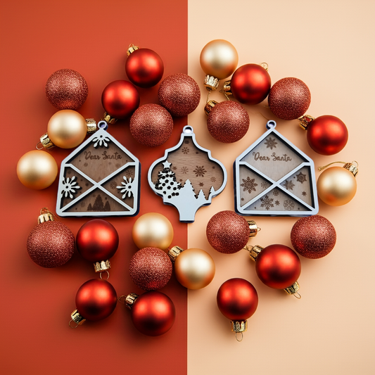 Personalise Christmas Baubles. White wood on Beech Wood. Engrave name on back.