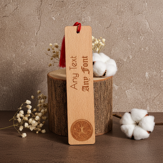 Personalised, Steamed Beech Bookmark , Any font, Text. Tree of Life Engraving, with Tassel.