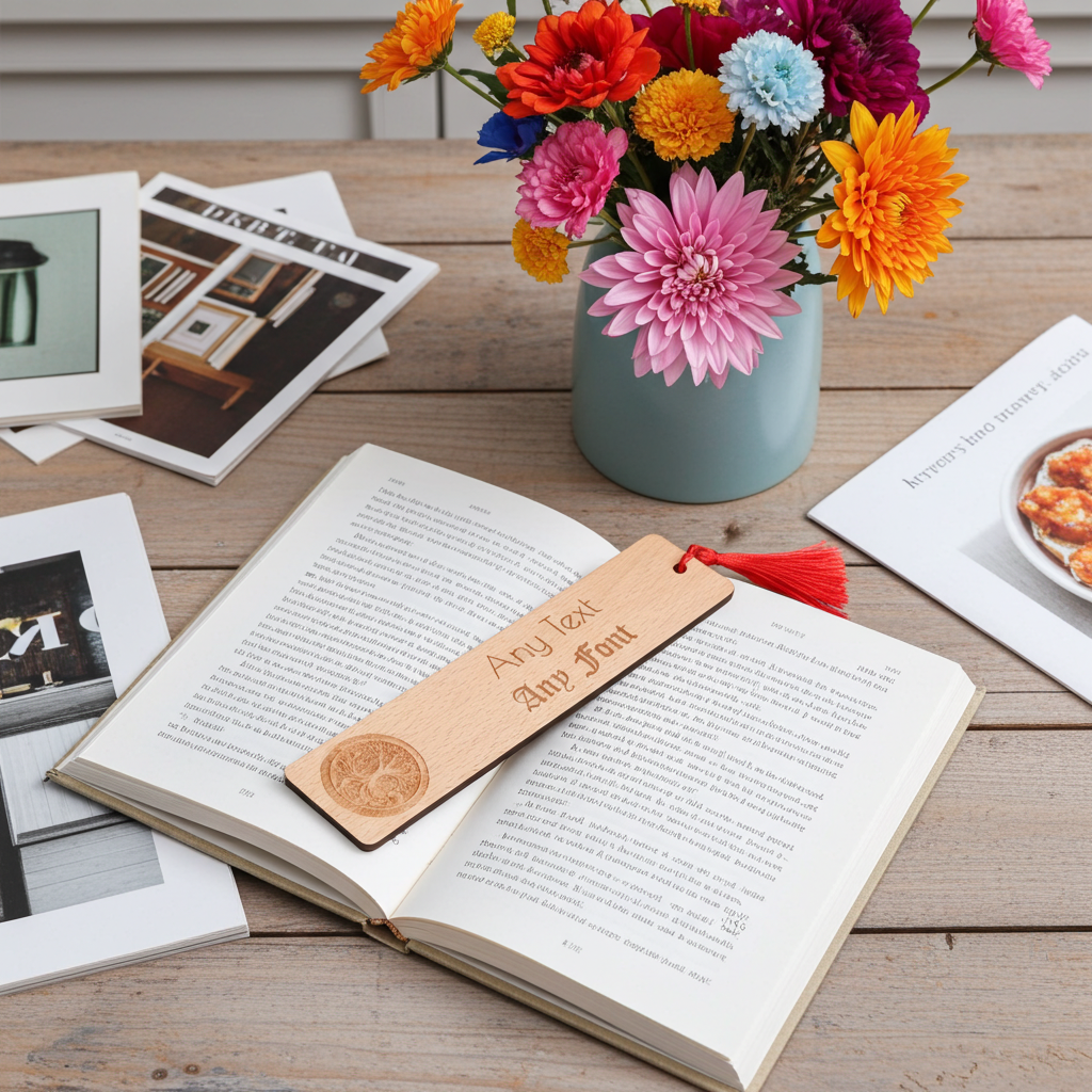 Personalised, Steamed Beech Bookmark , Any font, Text. Tree of Life Engraving, with Tassel.