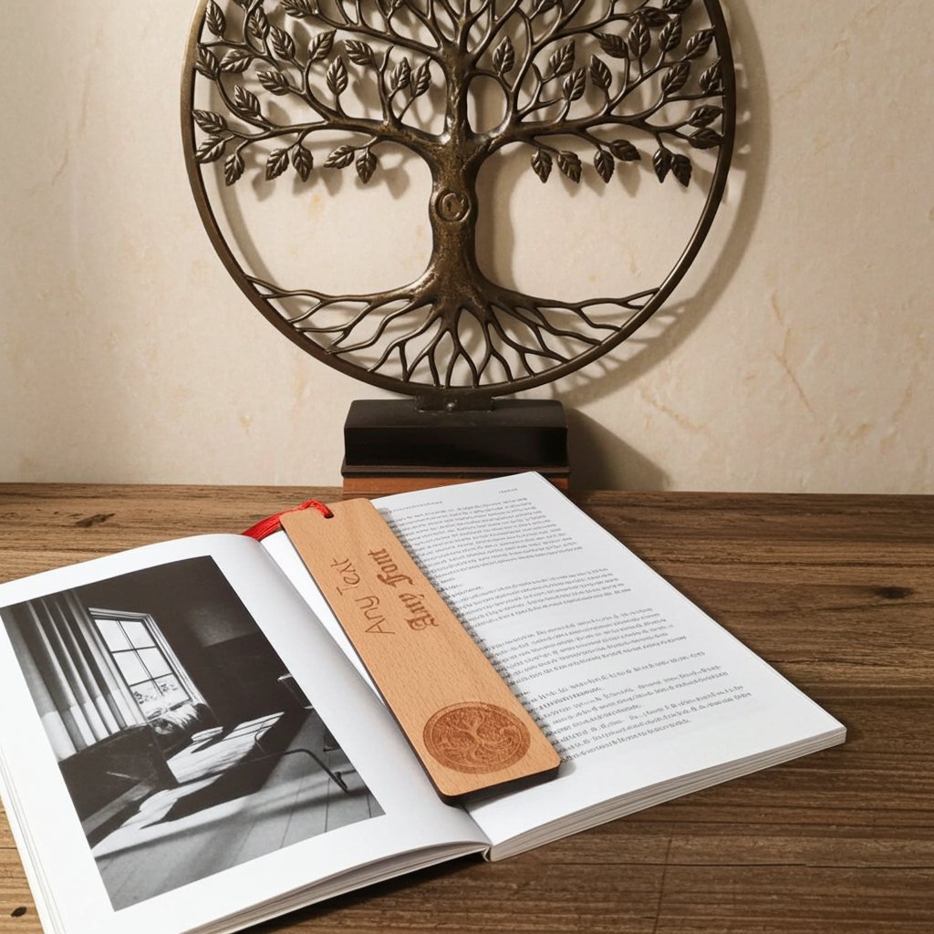Personalised, Steamed Beech Bookmark , Any font, Text. Tree of Life Engraving, with Tassel.