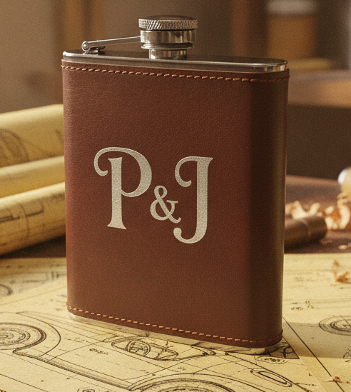 Personalised- Stainless Steel 7oz Hipflask, x 2 Cups and Funnel Set. Cool Gifts for any Celebration.