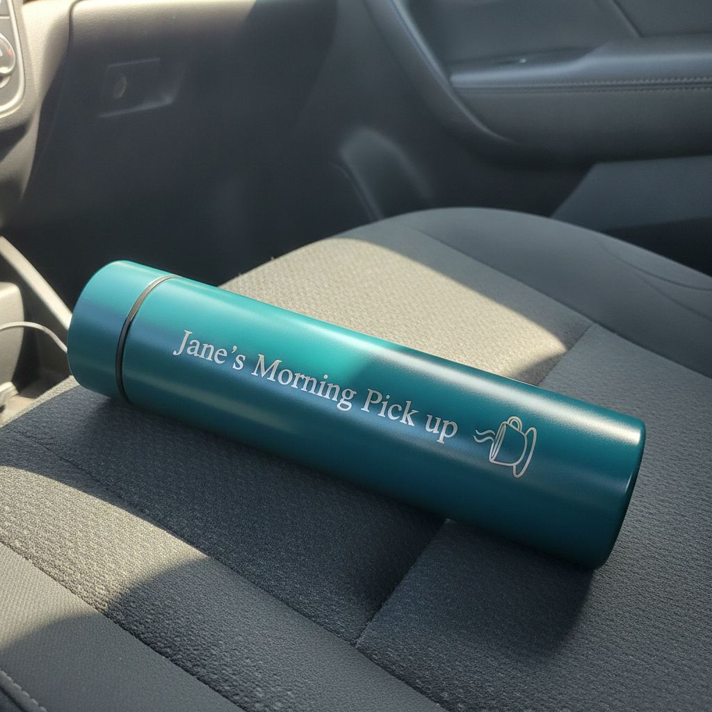 Personalised- Thermos Bottle – LED Temperature Display, Vacuum Flask ,Stainless Steel. Green. Any Text and Font.