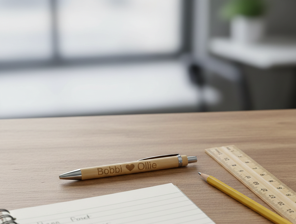 Personalised Bamboo Pen. Any Text and Font. Black Ink.