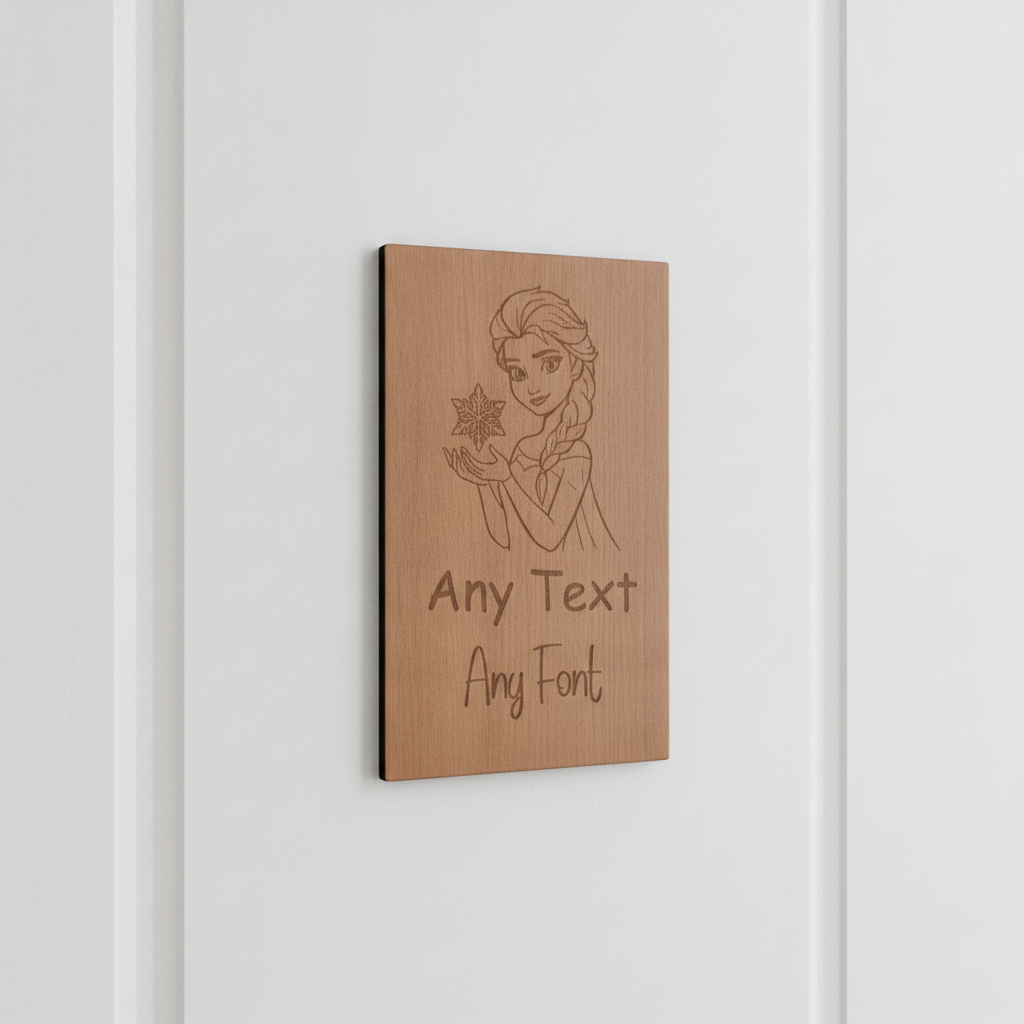 Personalised Beech Wood Princess Door Sign | Engraved Plaque, 25cm x 20cm x 4mm. Strong "leaves no marks" double sided tape.