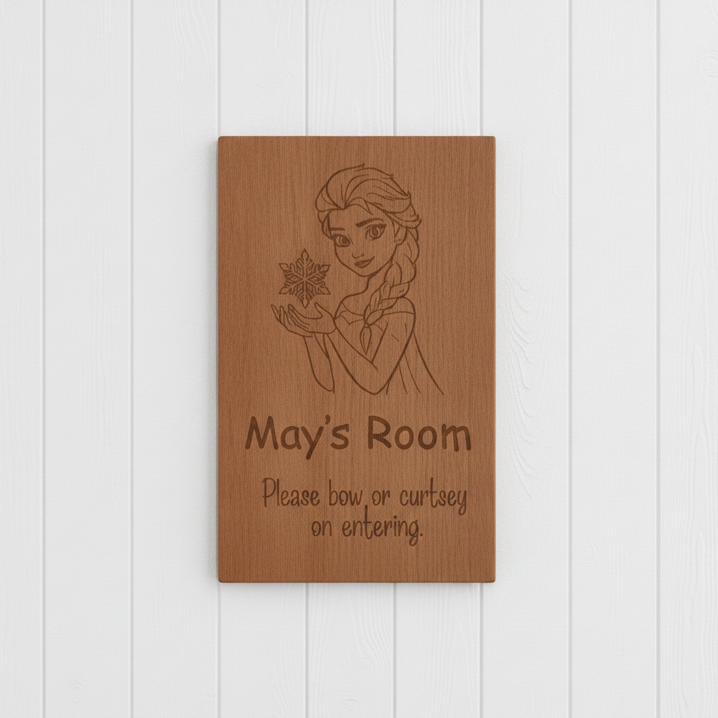 Personalised Beech Wood Princess Door Sign | Engraved Plaque, 25cm x 20cm x 4mm. Strong "leaves no marks" double sided tape.