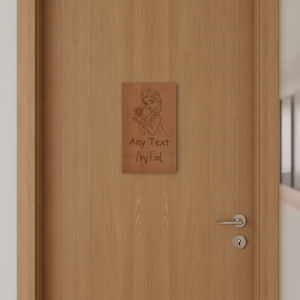 Personalised Beech Wood Princess Door Sign | Engraved Plaque, 25cm x 20cm x 4mm. Strong "leaves no marks" double sided tape.