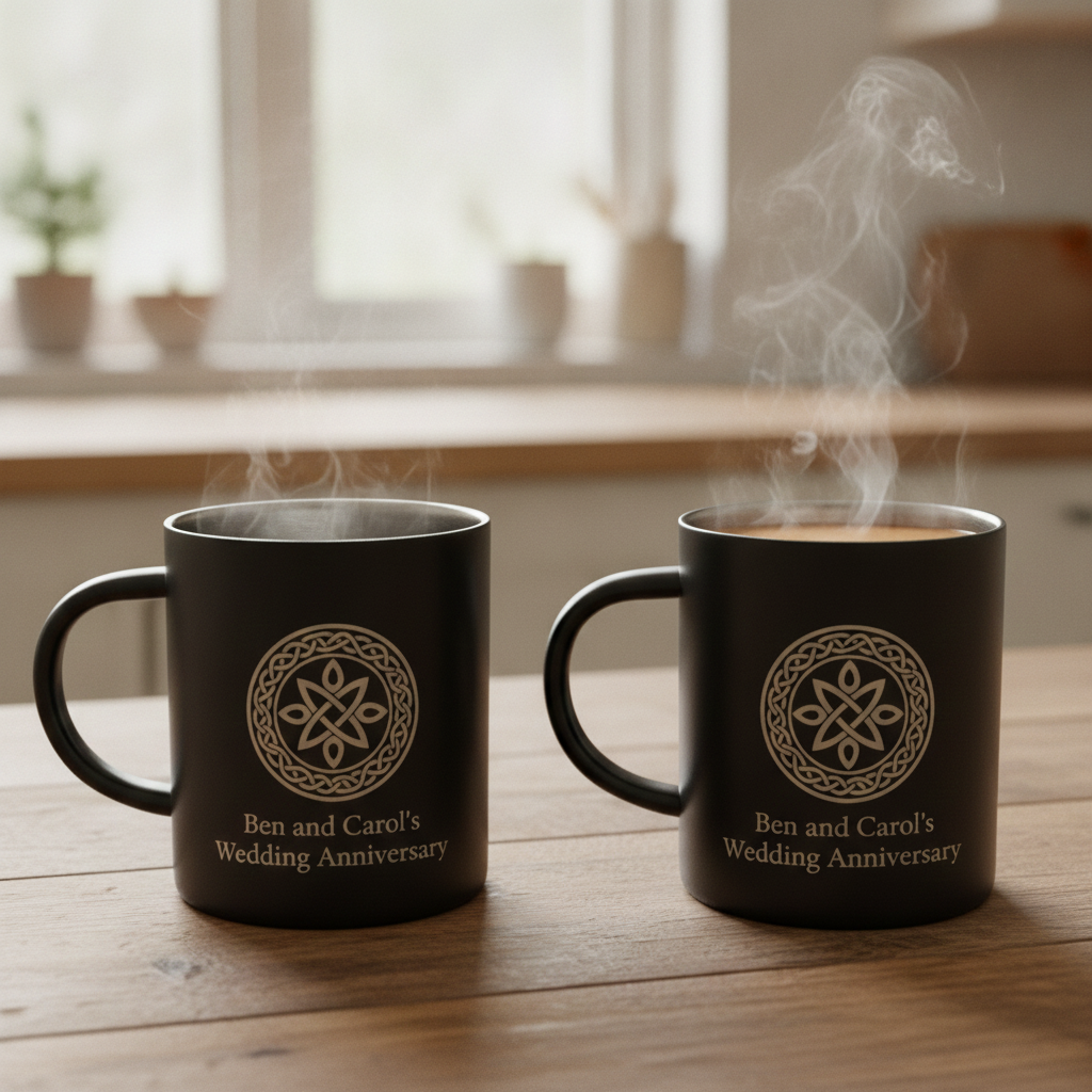 x 2, Personalised Black 400ml Stainless Steel Mugs. Any Text and Font, Logos etc.