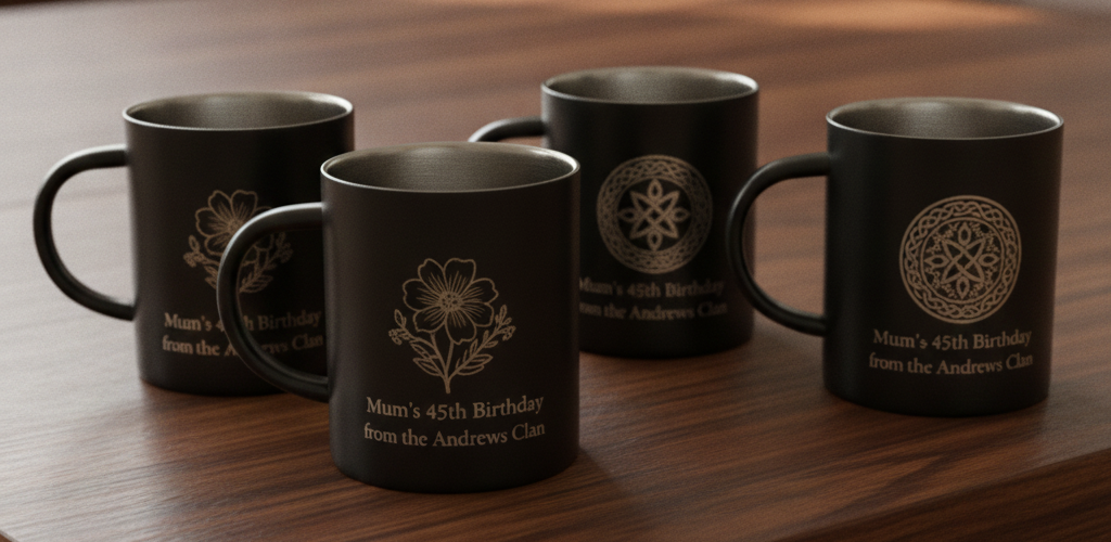 Personalised Black 400ml Stainless Steel Mug. Any Text and Font, Logos etc.