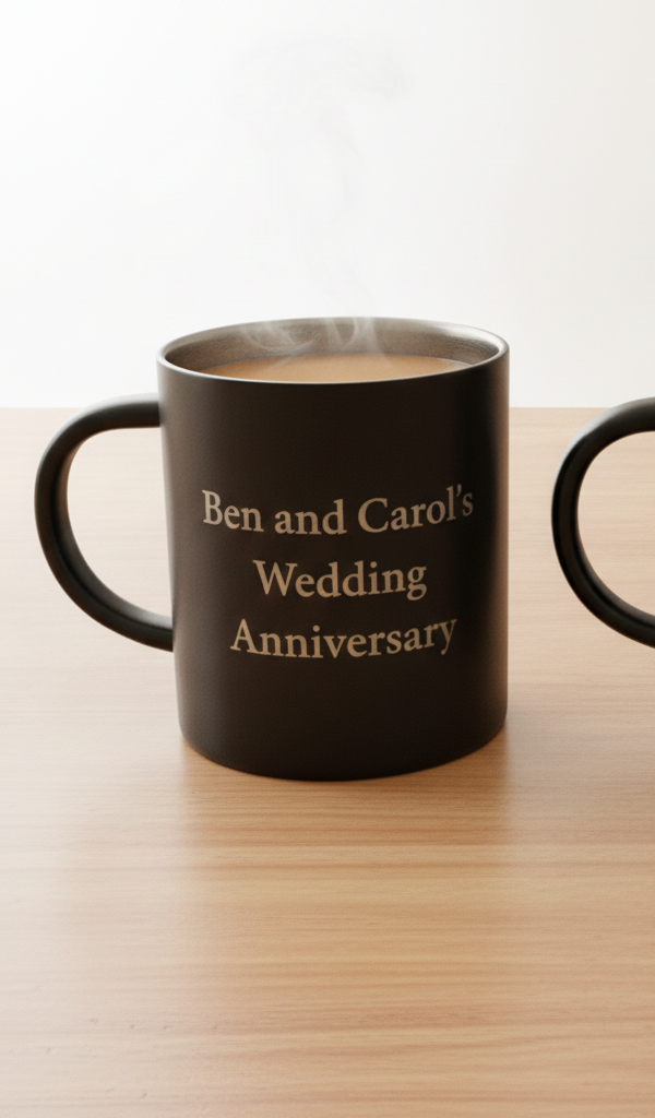 Personalised Black 400ml Stainless Steel Mug. Any Text and Font, Logos etc.