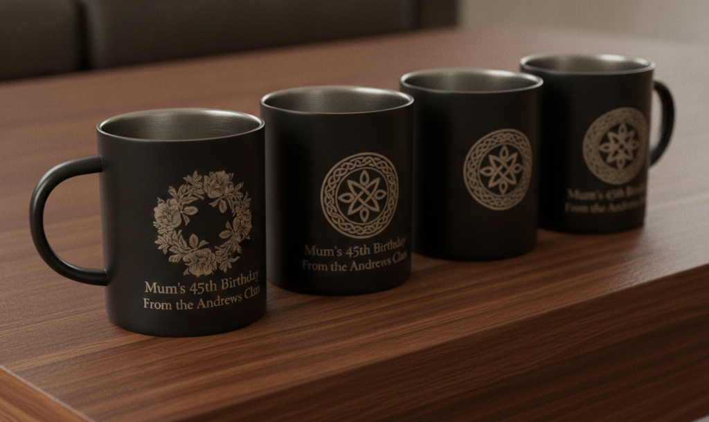 Personalised Black 400ml Stainless Steel Mug. Any Text and Font, Logos etc.