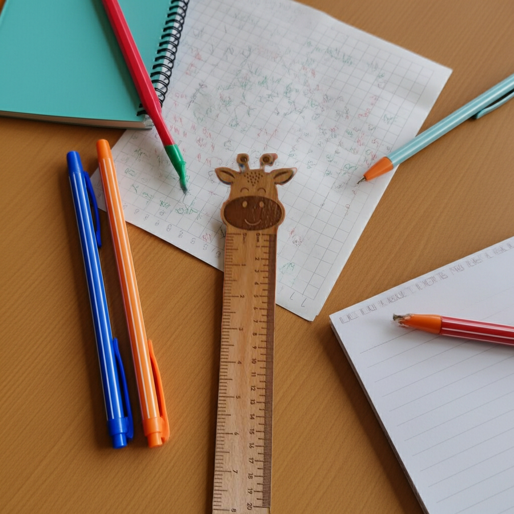 Personalised Children's Ruler with cute animal / mystical creatures engravings. Treated Steamed Beech Wood. Chunky and strong, 290mm x 40mm x 4 mm. Made to order in Thanet, Kent.