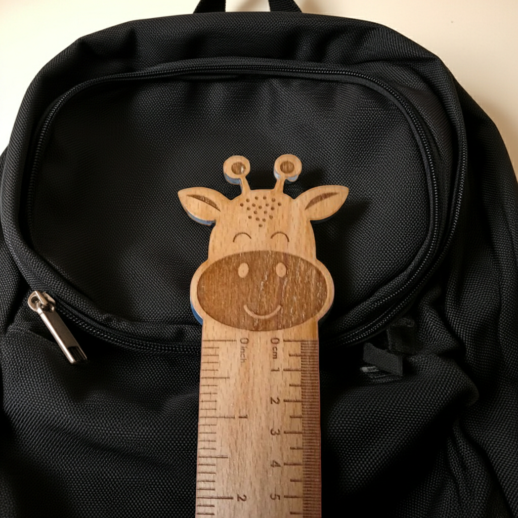Personalised Children's Ruler with cute animal / mystical creatures engravings. Treated Steamed Beech Wood. Chunky and strong, 290mm x 40mm x 4 mm. Made to order in Thanet, Kent.