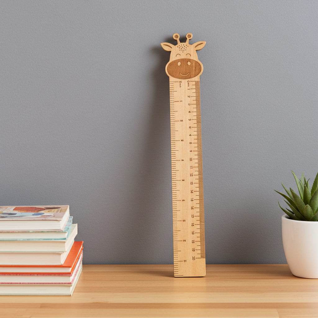 Personalised Children's Ruler with cute animal / mystical creatures engravings. Treated Steamed Beech Wood. Chunky and strong, 290mm x 40mm x 4 mm. Made to order in Thanet, Kent.