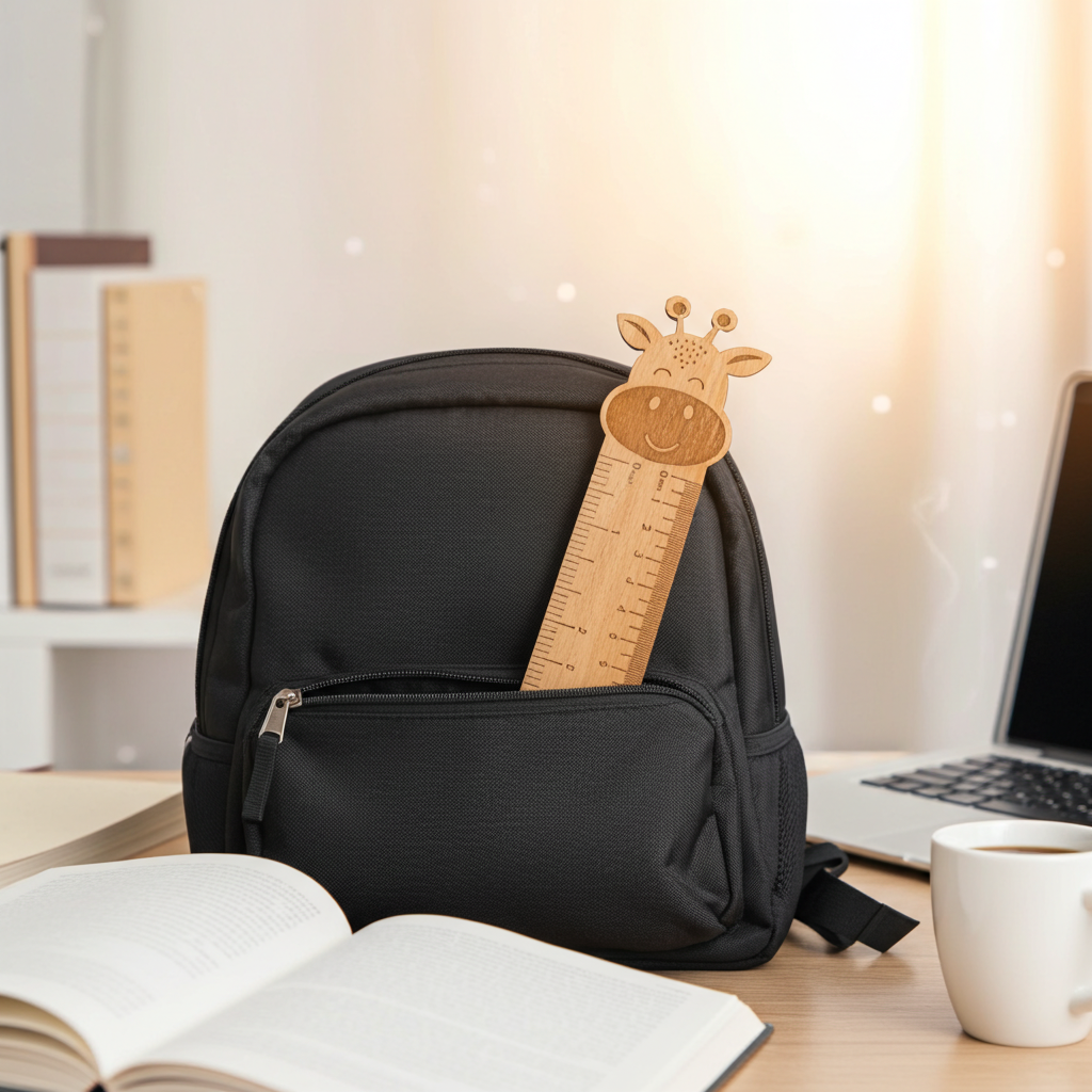 Personalised Children's Ruler with cute animal / mystical creatures engravings. Treated Steamed Beech Wood. Chunky and strong, 290mm x 40mm x 4 mm. Made to order in Thanet, Kent.