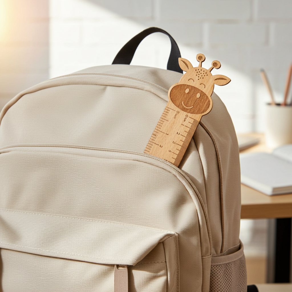 Personalised Children's Ruler with cute animal / mystical creatures engravings. Treated Steamed Beech Wood. Chunky and strong, 290mm x 40mm x 4 mm. Made to order in Thanet, Kent.