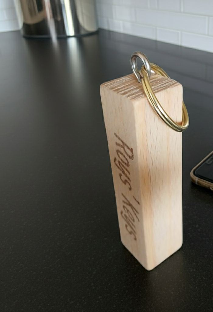 Personalised Chunky Beech Keyring, 8.5cm, Any Font and Text.