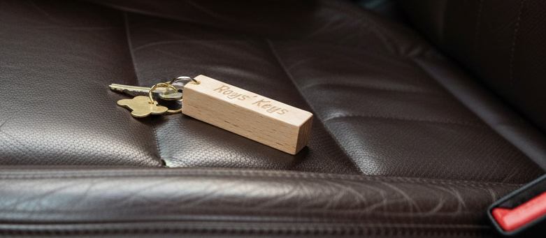 Personalised Chunky Beech Keyring, 8.5cm, Any Font and Text.
