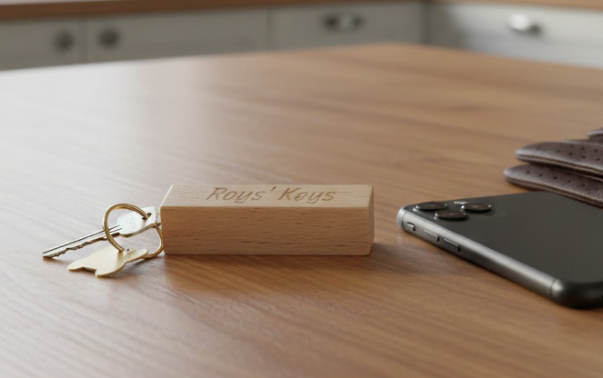 Personalised Chunky Beech Keyring, 8.5cm, Any Font and Text.