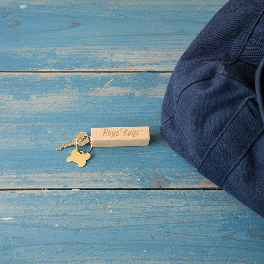 Personalised Chunky Beech Keyring, 8.5cm, Any Font and Text.