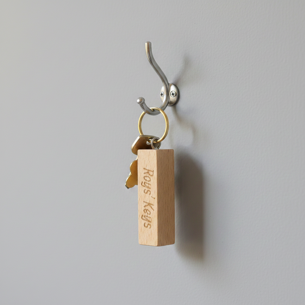 Personalised Chunky Beech Keyring, 8.5cm, Any Font and Text.