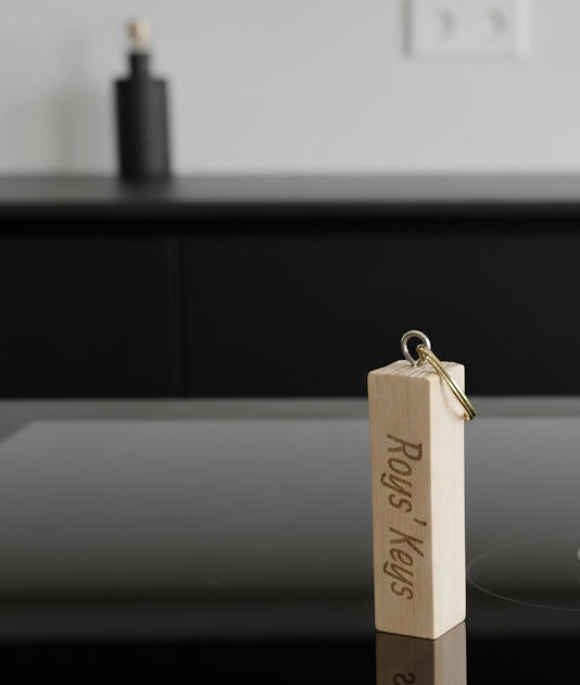 Personalised Chunky Beech Keyring, 8.5cm, Any Font and Text.