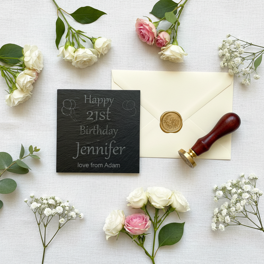 Personalised Chunky Slate Coasters, with anti-skid feet - Birthday. Any font and Text