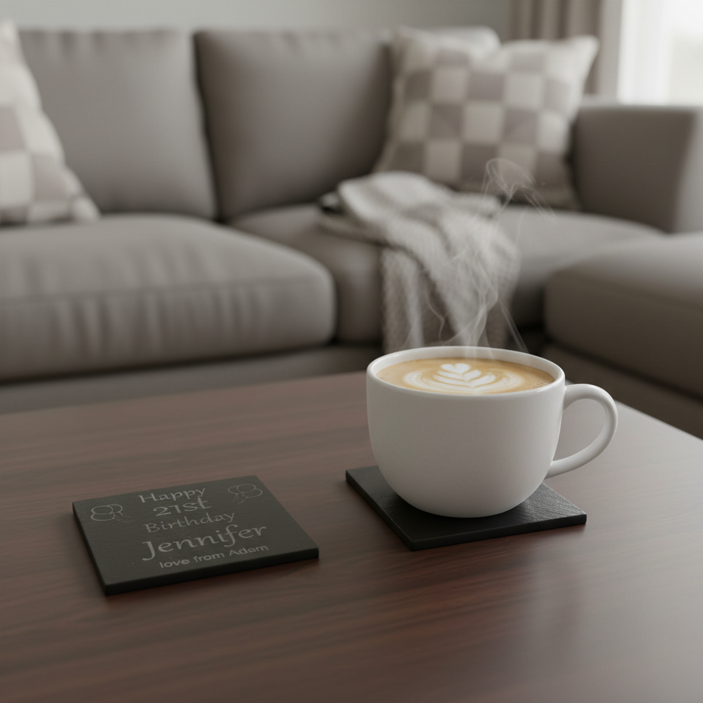 Personalised Chunky Slate Coasters, with anti-skid feet - Birthday. Any font and Text