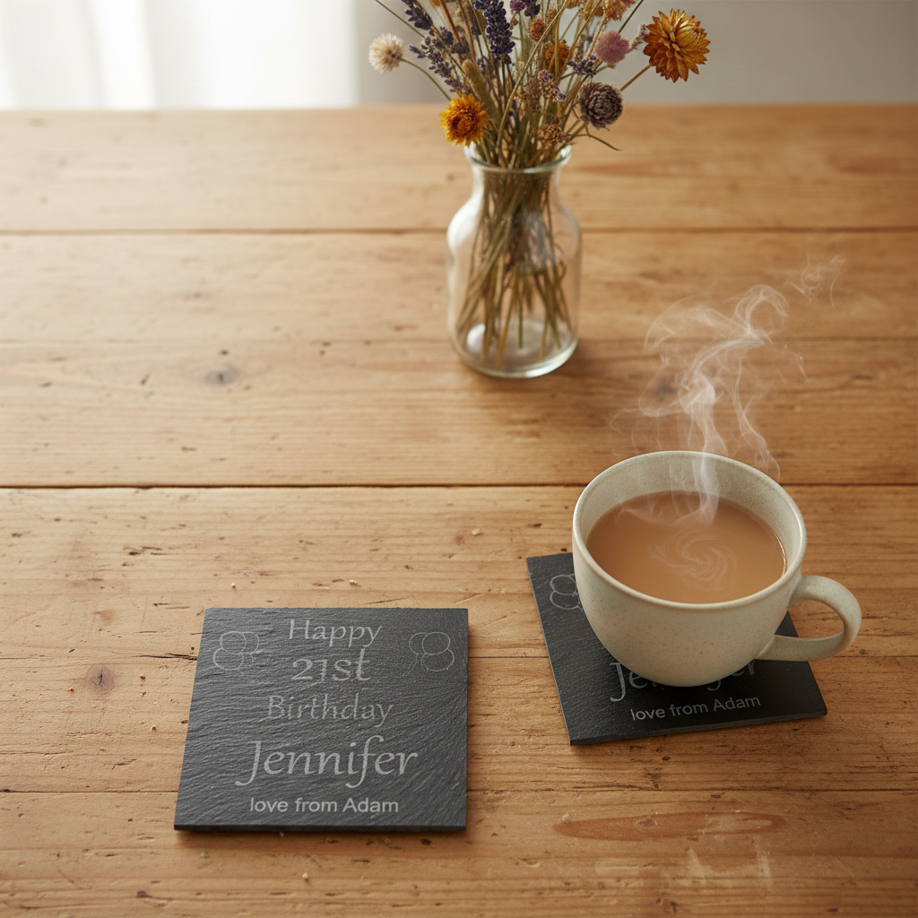 Personalised Chunky Slate Coasters, with anti-skid feet - Birthday. Any font and Text
