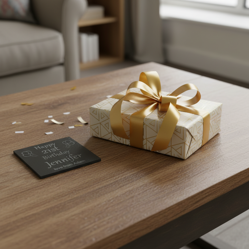 Personalised Chunky Slate Coasters, with anti-skid feet - Birthday. Any font and Text