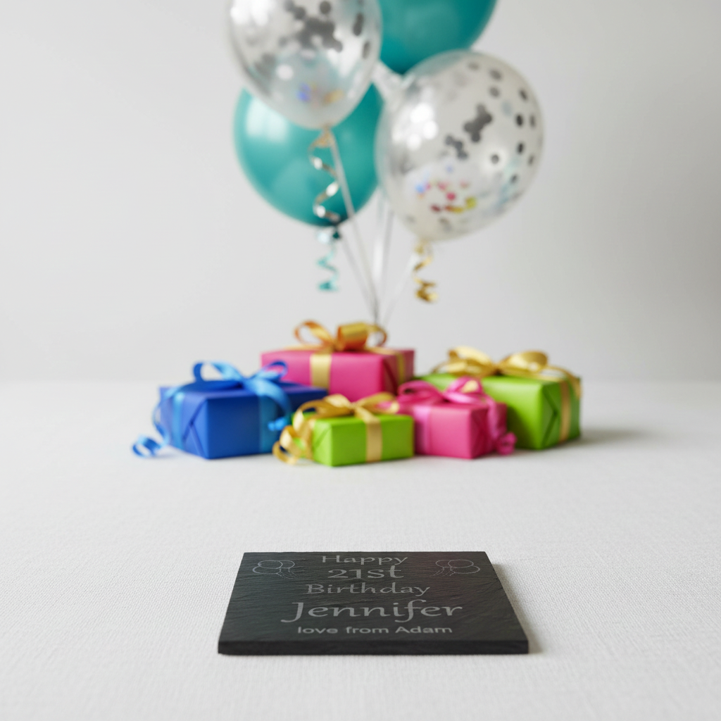 Personalised Chunky Slate Coasters, with anti-skid feet - Birthday. Any font and Text