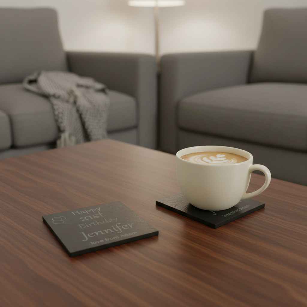 Personalised Chunky Slate Coasters, with anti-skid feet - Birthday. Any font and Text